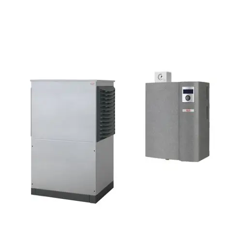 Roth Heizsystem mit zwei Einheiten: eine größere Box mit Lamellen und eine kompakte Steuereinheit daneben. Beide in neutralen Farben gehalten, geeignet für Heizungsinstallationen.